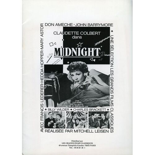 Midnight. Dossier De Presse Du Film, Mitchell Leisen, Claudette Colbert, Don Ameche, John Barrymore