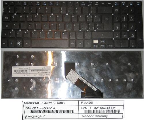 Clavier Qwerty Italien / Italian Pour ACER Aspire AS5830T 5830T 5830 5830G 5830TG Series, Noir / Black, Model: MP-10K36I0-6981, P/N: PK130IN1A13