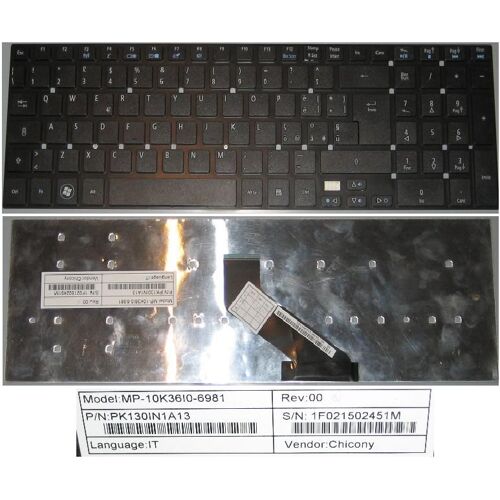 Clavier Qwerty Italien / Italian Pour ACER Aspire AS5830T 5830T 5830 5830G 5830TG Series, Noir / Black, Model: MP-10K36I0-6981, P/N: PK130IN1A13