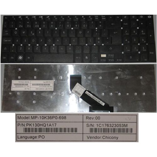 Clavier Qwerty Portugais / Portuguese Pour GATEWAY NV55 Series, Noir / Black, Model: MP-10K36P0-698, P/N: PK130HQ1A17