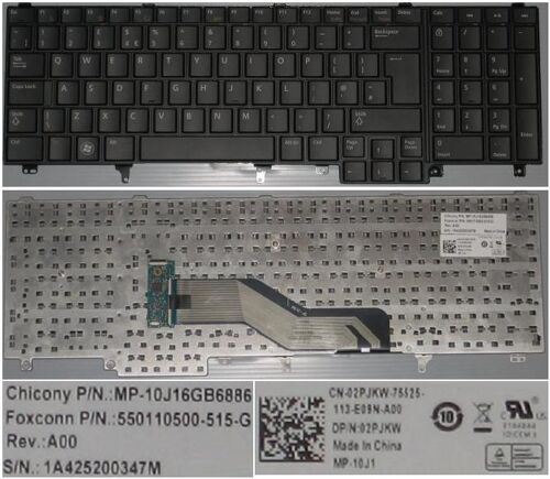 Clavier Qwerty UK Pour DELL Latitude E6520 Series, Noir / Black, NOSTICK, Model: MP-10J1 MP-10J16GB6886, P/N: 02PJKW, O2PJKW, 2PJKW, 550110500-515-G