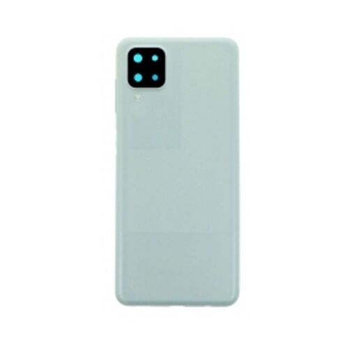 Vitre arrière avec Adhésif + Lentille camera + support pour Samsung Galaxy A12 Blanc + Logo