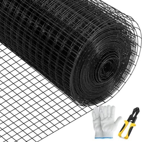 Grillage-Vevor-91x1524 Cm-Acier Galvanisé Enduit De Vinyle Calibre 16 Maille-Pince Coupante Et Paire De Gants Tissu-Jardin-Animaux