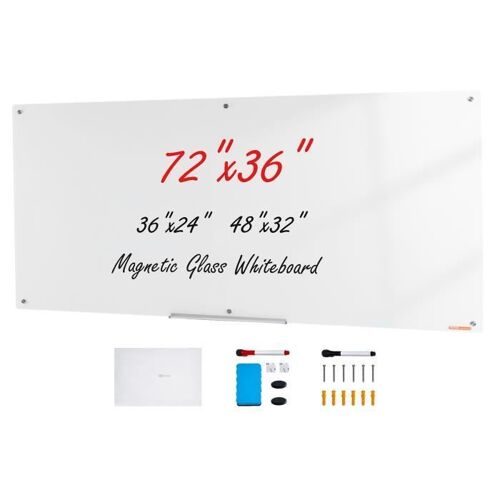 Tableau Blanc En Verre-Vevor-182,9x91,5 Cm-Grand Tableau Mémo Mural Sans Cadre-Bureau École Restaurant Domicile