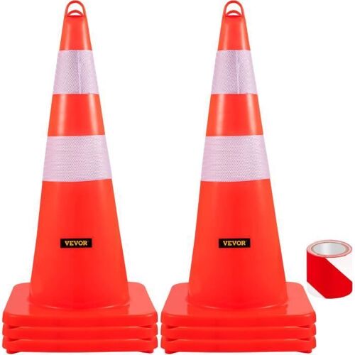 Cône Signalisation - VEVOR - Cône de Chantier Réfléchissant 73 x 33 x 33 cm PVC Orange et Argent,pour Parking
