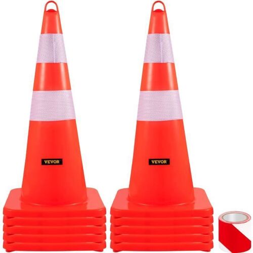 Cône Signalisation - VEVOR - Cône de Chantier Réfléchissant 10PCs 73 x 33 x 33 cm de Haut,Orange + argent,pour Parking