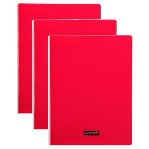 Calligraphe Lot De 3 Cahiers Polypro Piqué 24x32cm 96 Pages Séyès 90 G Rouge