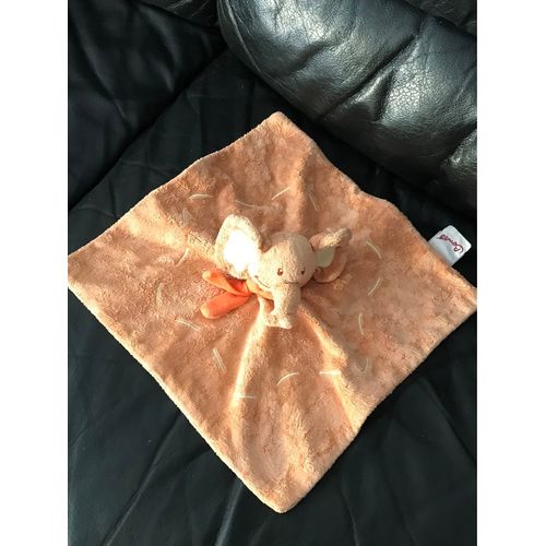 Doudou Peluche Plat Éléphant Rouillé Orange Bengy Écharpe Orange 