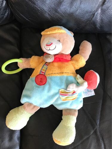 Doudou Ours Simon Jaune Bleu Rouge Vert Hochet Radis Baby Nat 27cm