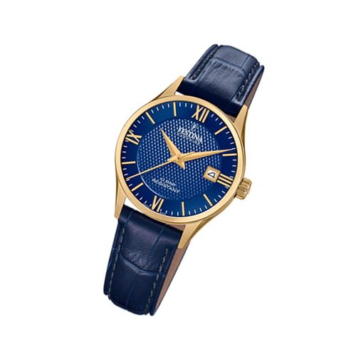 Festina Montre Analogique Pour Femme F20011/3 Montre Bracelet En Cuir Swiss Made Bleu Uf20011/3