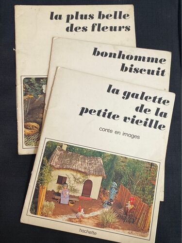 Conte En Images - Lot De 3 - Bonhomme Biscuit / La Plus Belle Des Fleurs / La Galette De La Petite Vieille - Hachette - Yvette Fevre (1974)