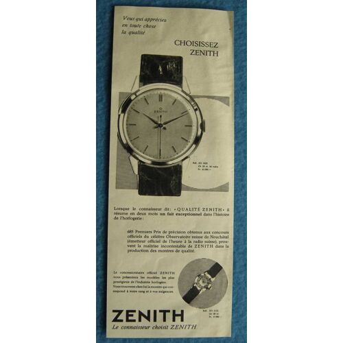 Publicité Papier - Montre Zenith De 1957