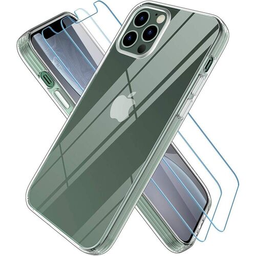 Coque Iphone 12 Pro Max Avec 2 Verre Trempe Protection Ecran, Silicone Tpu Antichoc Housse Iphone 12 Pro Max - 6.7 Pouces,Cristal Transparent