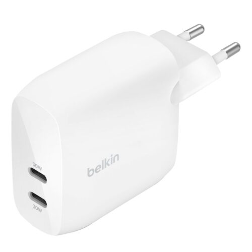 Chargeur Secteur Double USB-C 60W Double Protocole PD et PPS Belkin Blanc