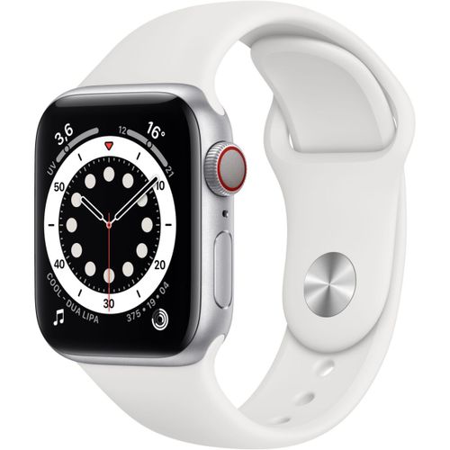 Apple Watch Series 6 (GPS + Cellular) - Boitier 40 mm aluminium argent avec bracelet sport blanc