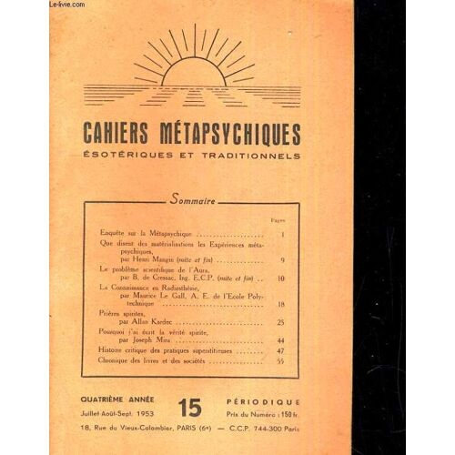 Cahiers Métapsychiques Ésotériques Et Traditionnels