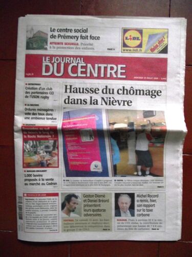 Le Journal Du Centre 29 Juillet 2009.M.Rocard A Remis Son Rapport Sur La Taxe Carbone