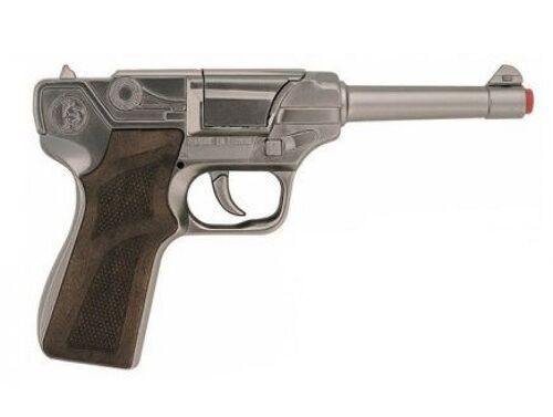 Pistolet Police Enfant Metal Gris 19,5 Cm - Necessite Amorce 8 Coups - Jeu D Imitation, Accessoire Policier