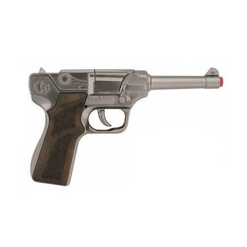 Pistolet Police Enfant Metal Gris 19,5 Cm - Necessite Amorce 8 Coups - Jeu D Imitation, Accessoire Policier