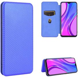 Compatible Avec Coque Xiaomi Redmi 9 Power, Mince Flip Fibre De Carbone [Test De Chute] Antichoc Stand Fente Avec Carte, Protecteur D'écran En Verre Trempé*2-Bleu