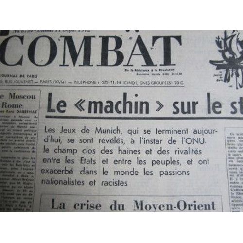 Combat N° 8754 Du 11/09/72 Le "Machin" Sur Le Stade, Les Jeux De Munich