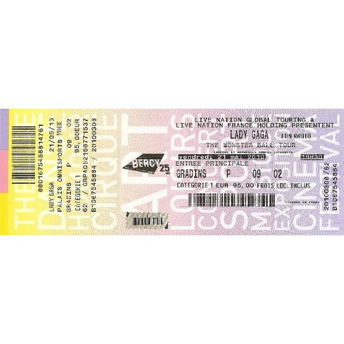 Ticket De Concert Catégorie 1  Lady Gaga Vendredi 21 Mai 2010 : The Monster Ball Tour