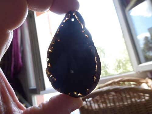 Pendentif Noir, Tranche D'agate - 6.8 Cm. Magnifiques Couleurs. Lot 2090