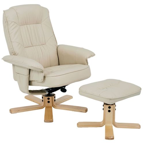 Fauteuil De Relaxation Charly Avec Repose-Pieds Pouf Siège Pivotant Dossier Inclinable Assise Rembourrée Relax, En Synthétique Beige