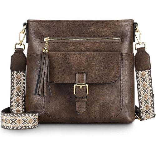 Sac Bandoulière Femme, Élégant Multi-Poches Sac A Main Femmes Bandouliere En Cuir Pu Moyenne Vintage Sac Porté Épaule Avec Large Sangle Amovible Pour Voyage Travail Université