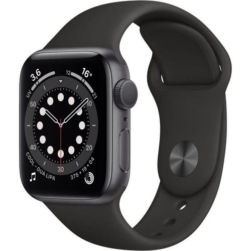 Apple Watch Series 6 (GPS) - Boitier 40 mm aluminium gris avec bracelet sport noir