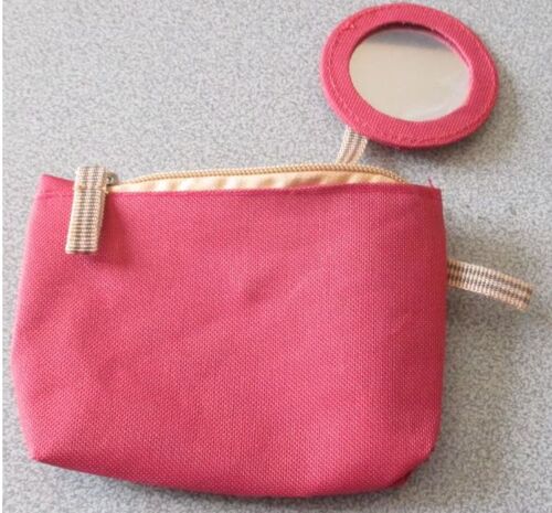 Trousse de maquillage de poche en toile rose framboise avec petit miroir amovible (se clipse à l'intérieur)-fermeture éclair-passant sur le côté-15x10x3cm-Movitex-100% polyester