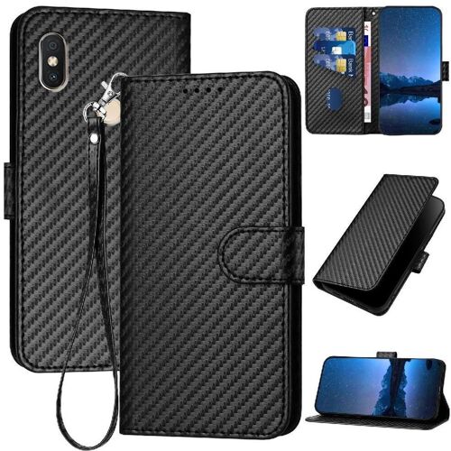 Tongez Étui Pour Xiaomi Redmi S2 Avec Fente Pour Carte Et Béquille Avec Sangle Détachable Surface De Fibre De Carbone Cuir Premium - Noir