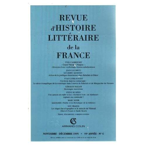 Revue D'histoire Littéraire De La France, Volume 95, Numéro 6.