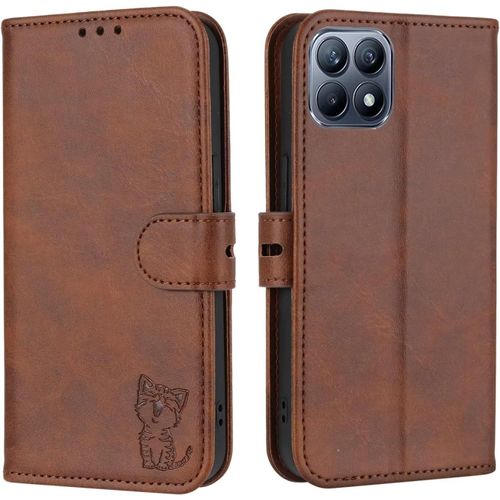 Compatible Con Coque Iphone 13 Pro En Cuir Portefeuille Etui Avec Fentes De Cartes, Fonction Support+Film De Protection D?Écran, Flip Case Housse-Marron