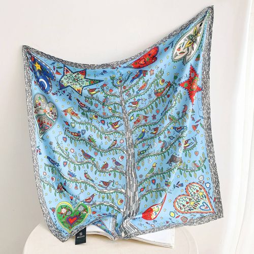 Écharpe carrée à motif géométrique,châle en satin,bandana d'été fin,décoration de sac à main extérieur,35.43 po,216.239.injSatin-90x90cm-Blue