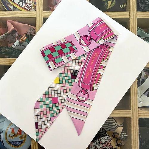 Foulard En Soie Imprimé À Carreaux Pour Femmes,Nouveau Design,Slim,Marque De Luxe,Sac,Été,2023--1