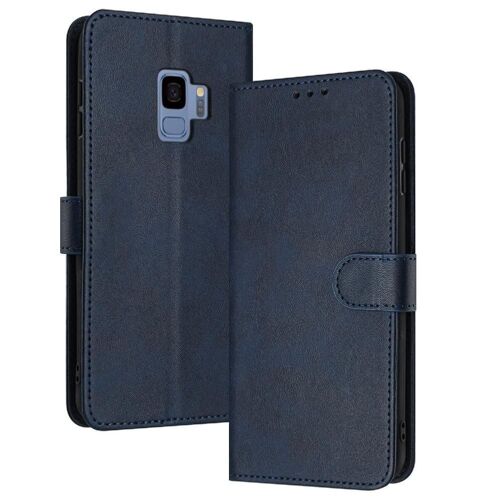 Flip Étui Pour Samsung Galaxy S9 Bicelle Avec Fente Pour Carte Avec Boucle Cuir Pu Couleur Pure - Bleu
