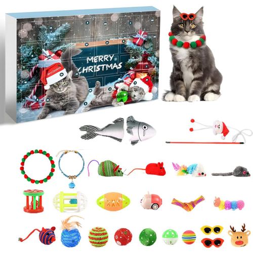 Calendrier De L'avent Pour Chats 2025 Avec 24 Pièces Calendrier De L'avent Pour Chats Jouets Pour Chats Cadeau De Noël Compte À Rebours De Noël Boîte Aveugle Avec Jouets En Plumes
