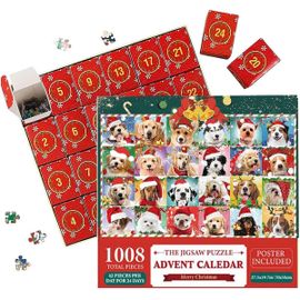 Puzzle Calendrier de l'Avent 2025 avec Thème Chien 24 Boîtes Puzzle Calendrier de l'Avent de Noël pour les Amoureux des Chiens Puzzle du Jour