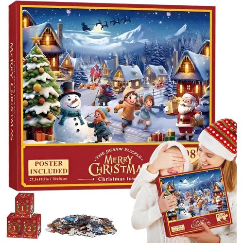 Calendrier De L'avent 2025 Avec Puzzle De Noël De 1008 Pièces Calendrier De Compte À Rebours De Noël Calendrier De L'avent Puzzle Pour Adultes Et Enfants Décoration D'intérieur Idée Cadeau De Noël