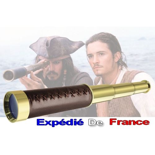 Longue-Vue Pirate / Corsaire - Monoculaire X25 (Lentille 30mm) - Laiton/Cuivre + Simili Cuir -