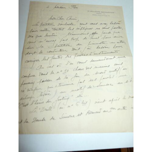 Marc Berthomieu, Compositeur Et Chef D'orchestre 1906-1991, Lettre Autographe Signée À Mr Flon