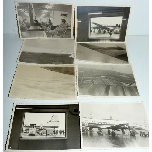 Aéroport De Copenhague, Décembre 1952, Douglas Dc4 S.A.S. Sur Le Tarmac Et En Vol, Lot De 8 Photos