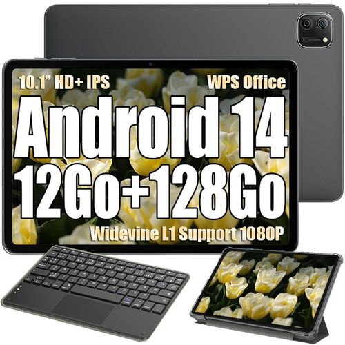 Oscal Pad 70 WiFi Tablette Tactile 10.1" HD+ IPS Android 14 2.4G+5G WiFi 6, RAM 8 Go ROM 128 Go/SD 1 To 6580mAh Gris Avec Clavier K1