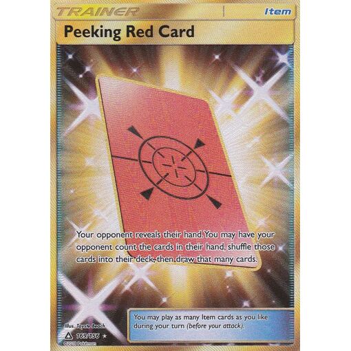 peeking red card pokemon tcg SM Ultra Prism Trainer Card: 169/156 Gold Ult then draw that many cards Peeking Red Card #169 Prices
