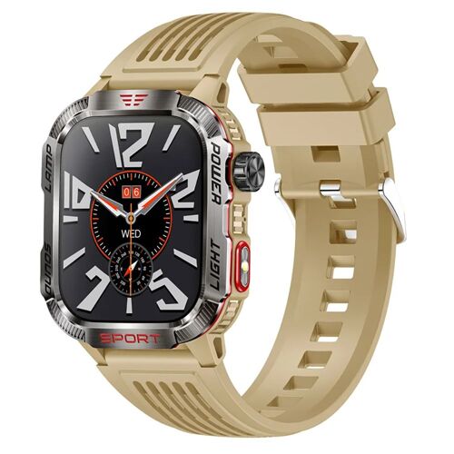Rainbuvvy Ht29 Montre Intelligente 2,01 Pouces Ecran Tactile Complet Frequence Cardiaque, Oxygene Sanguin, Assistant Vocal Ai, Lampe De Poche Led, Boussole, 100+ Modes Sportifs Pour Montre De Sport En Plein Air Ios Android Brown