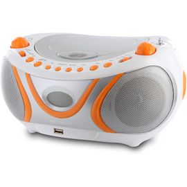 mini chaine hifi Radio Lecteur CD MP3 USB orange blanc gris