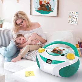 mini chaine hifi Radio Lecteur CD USB AUX-IN Little Stories vert blanc