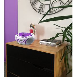 mini chaine hifi Radio Lecteur CD MP3 USB violet blanc