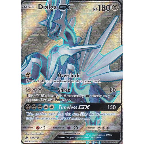Carte Pokemon - Dialga Gx ( Dialga Gx ) - Ultra Rare En Full Art - 125/131 - Soleil Et Lune 6 Lumière Interdite - Version Anglaise